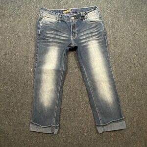 Angels Jeans Y2K Women 11 Blue Whiskered Cropped Capri Pants Flap Pocket Stretch